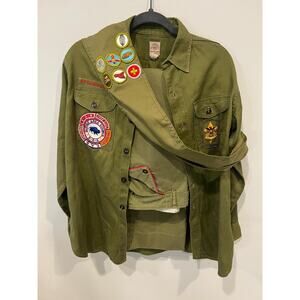 Vintage Boy Scouts of America Uniform Shirt w/ Patches & Merit Badge Sash